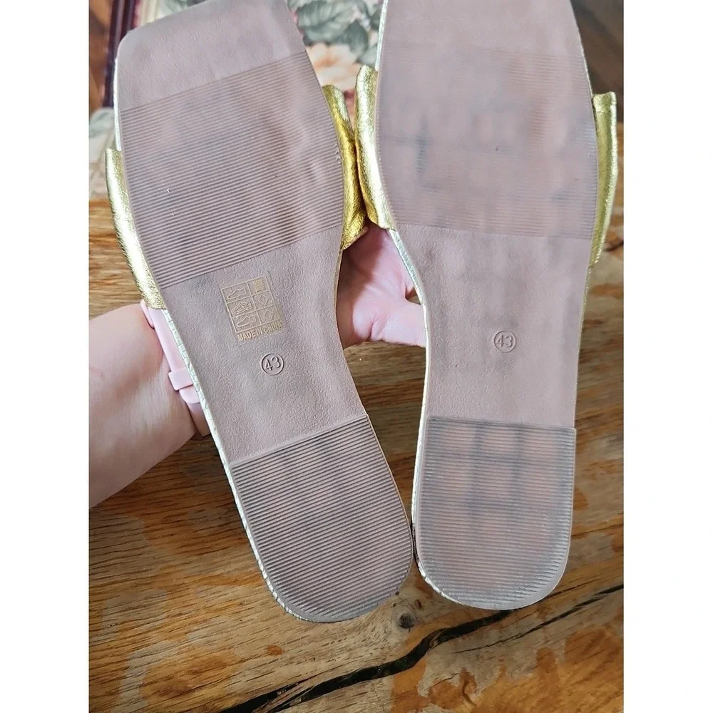 Metallic‎ Gold Knotted Croc Embossed Slides Flats Square Toe EUR 43